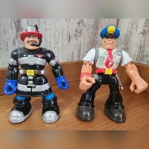 Vintage 2000 Mattel Fisher Price Rescue Heroes Firefighter Police Officer Action